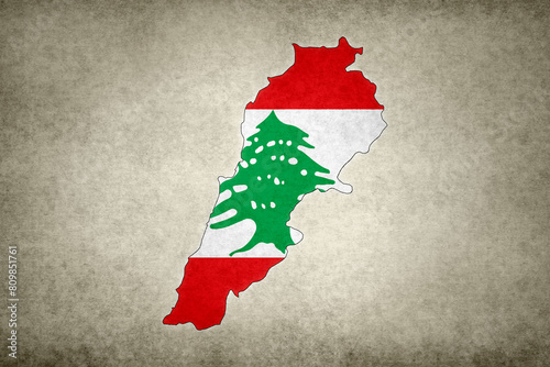 Map of Lebanon with its flag on a paper