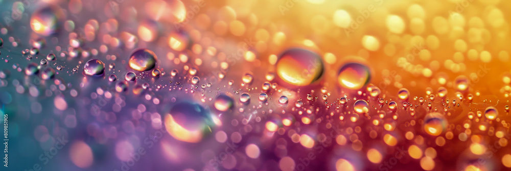 Vivid Macro Shot of Water Droplets on Colorful Surface Vivid Macro Shot of Water Droplets on Colorful Surface
