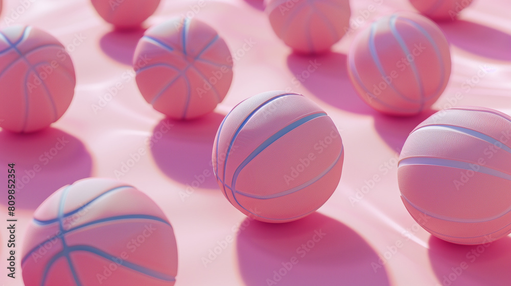 Pastel Pink Basketballs on a Textured Pink Background