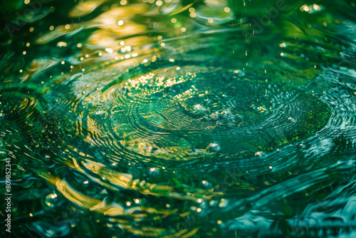 Glowing Swirls and Ripples in Vibrant Green Water Surface