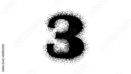 number 3 with Spray Paint Drips, black isolated silhouette