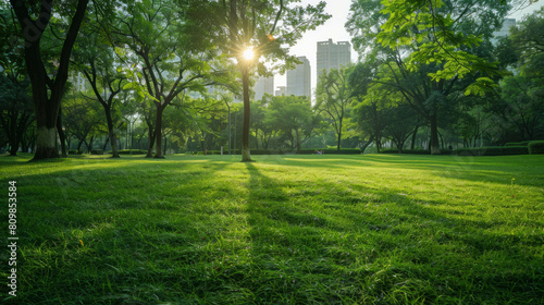 Tranquil park setting in the heart of the city, providing a refreshing escape from urban life. AI generative transforms urban nature visuals. photo
