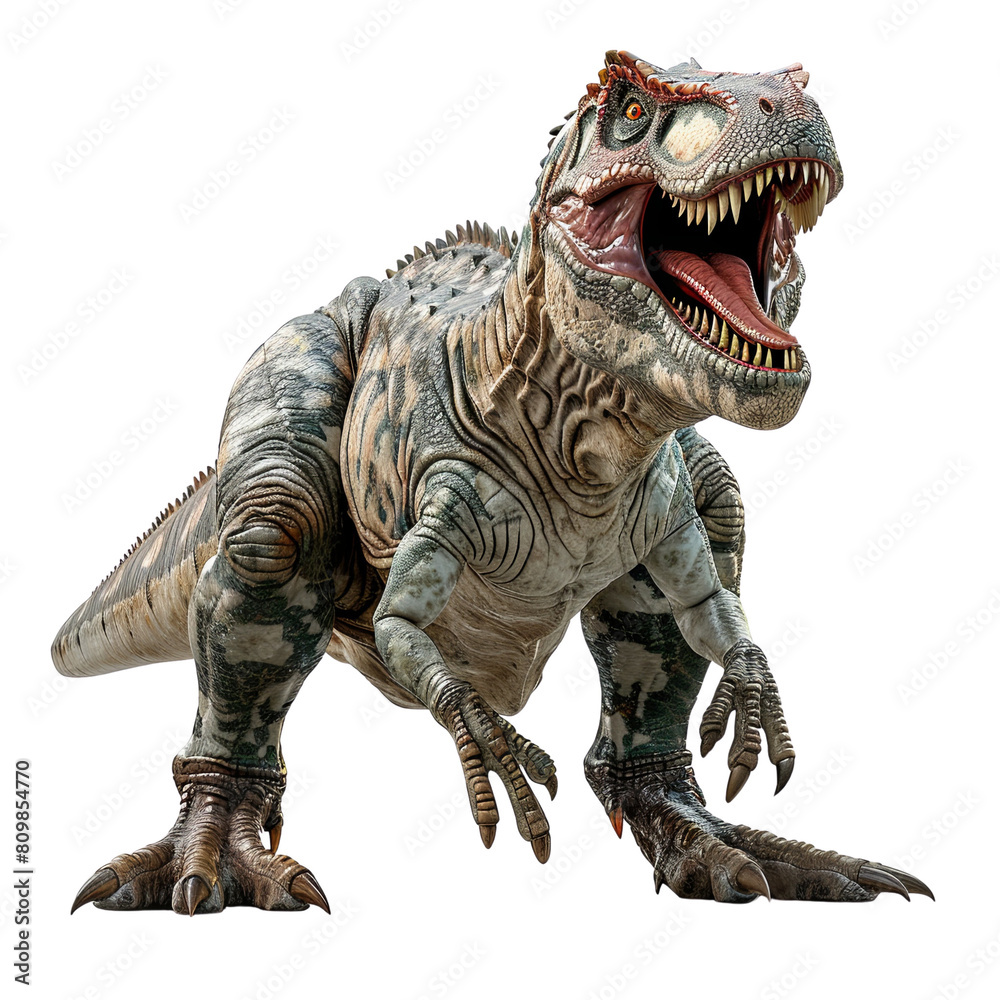 Fototapeta premium A striking Tyrannosaurus Rex model positioned in an aggressive stance 3d render, transparent background, PNG