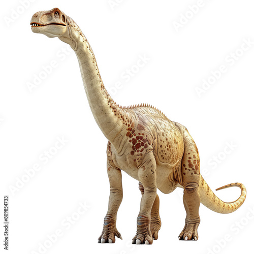 A Brachiosaurus model captured in a lifelike pose 3d render  transparent background  PNG