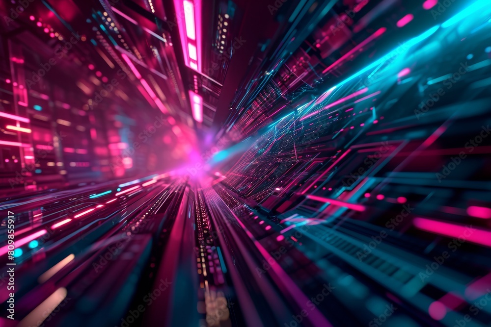 cyberpunk style background with a sense of technology, Future technology line background and light effect, Ai generated