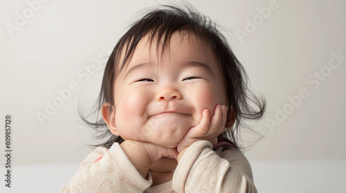 Cute smiling adorable asian baby girl. Beauty, studio, portrait, little.