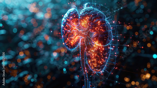 a 3D futuristic model of human kidneys, showcasing the transformative power of scientific research and data-driven insights.