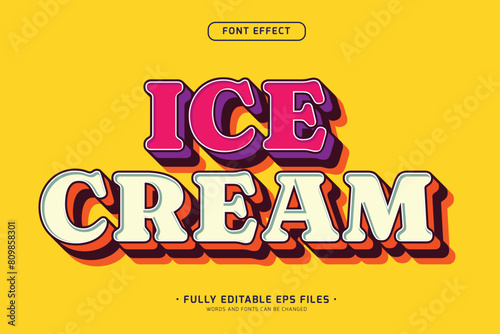 embossed look editable text effect with ice cream word isolated on yellow background