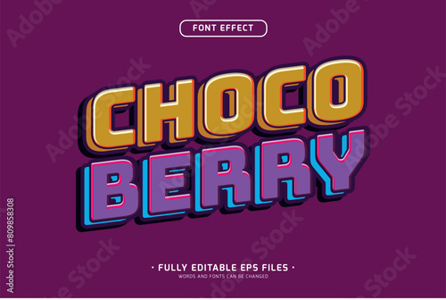 choco berry minimalist snack logo style editable text effect isolated on purple background