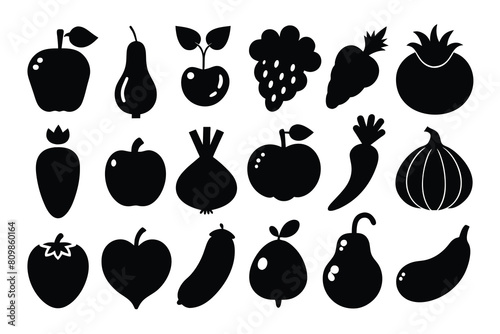 Hand drawn set of fruits and vegetables doodle. Vegetarian food in sketch style. Vector illustration