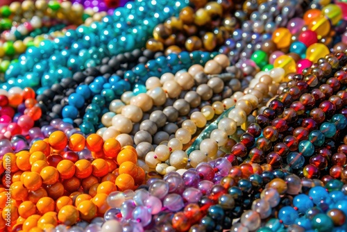 close-up photo of a counter with colorful beads on the market