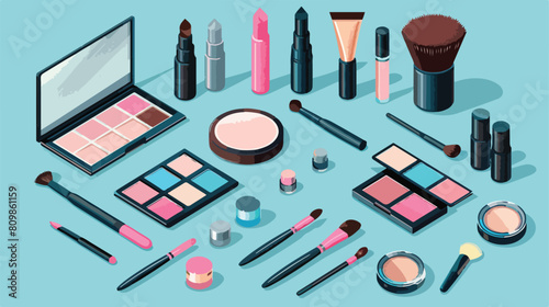 Isometric makeup cosmetics accessories. Different ins photo