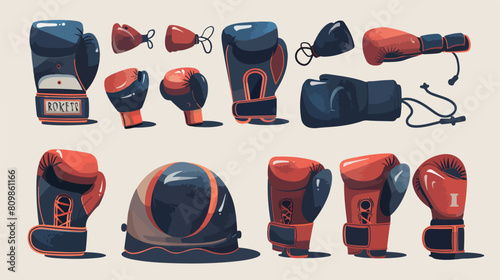 Set of boxing items in flat style. Boxing vector symb © Ali