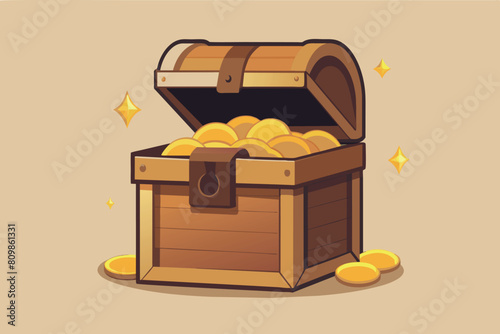 A stylized treasure chest brimming with sparkling gold coins