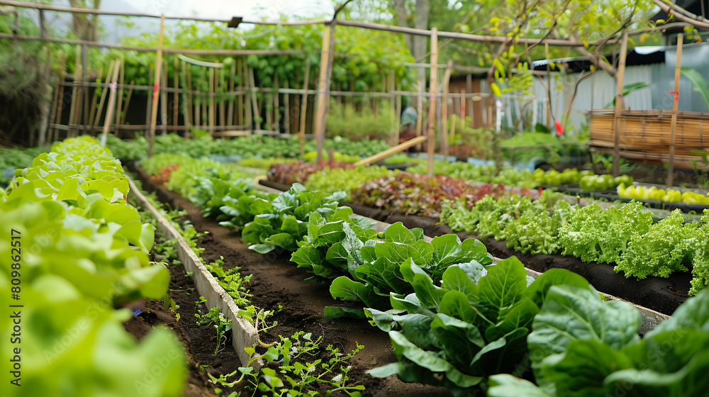 Organic hydroponic vegetable garden with selective focus on the foreground Organic hydroponic vegetable garden with selective focus on the foreground