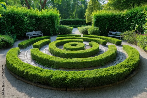 Botanical garden labyrinth photo on white isolated background