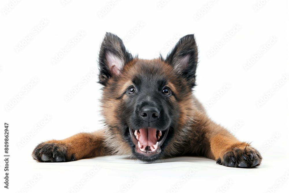 Cute Dog Isolated, Belgian Shepherd Puppy in Studio, Adorable German Shepherd Puppy Lying Cute Dog Isolated, Belgian Shepherd Puppy in Studio, Adorable German Shepherd Puppy Lying