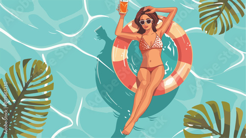 Relaxed fashionable woman with cocktail at swimming p