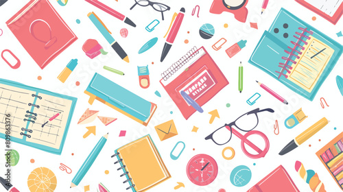 Seamless pattern with stationery supplies and accesso