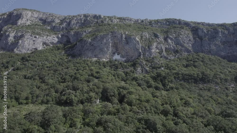 Drone shot flying around the Ostrog Monastery in Montenegro Drone shot flying around the Ostrog Monastery in Montenegro