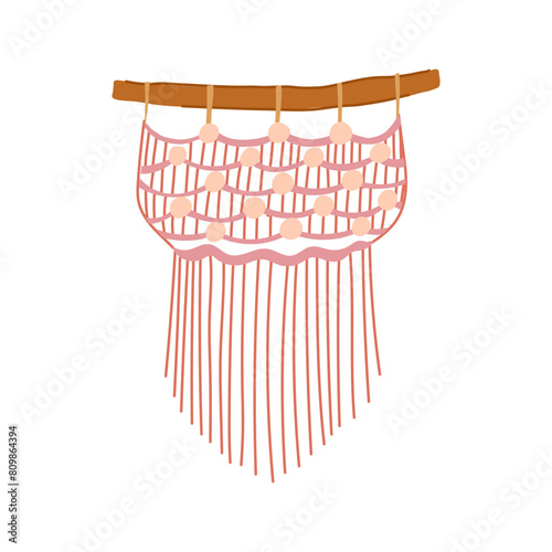 home macrame wall hanging cartoon. interior room, vintage table, diy tapestry home macrame wall hanging sign. isolated symbol vector illustration