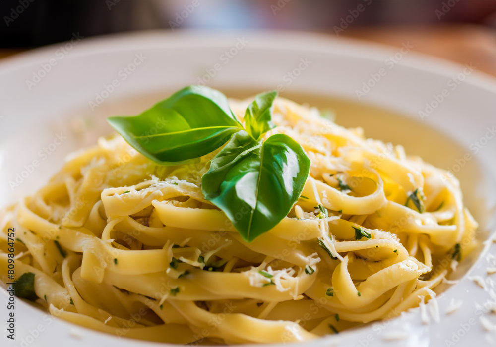 Italian pasta with cream sauce and Basil Italian pasta with cream sauce and Basil