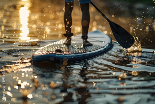 Paddleboard Puddles A person paddles on a stand-up paddleboard photo