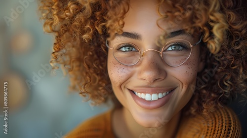 A captivating HD image showcasing the happiness of a person wearing glasses  their genuine smile filling the frame against a plain backdrop