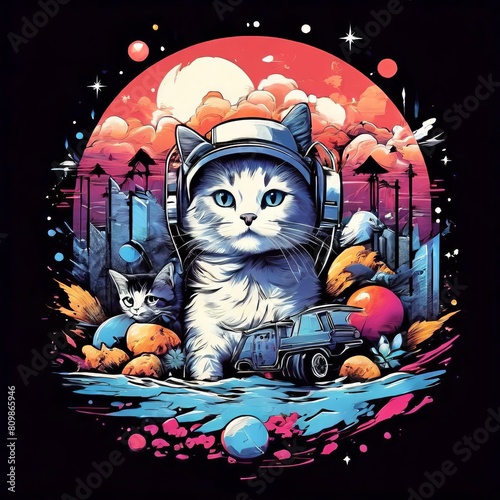 my Pets T-shirt , Colorful graphic design with fantasy animals.