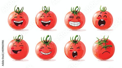 Set of cute smiling tomatoes. Set of Emoji tomato. Sm