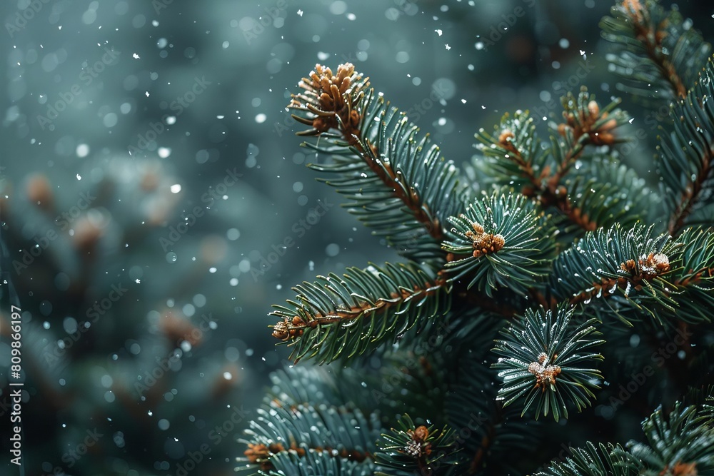 A beautiful winter scene of a snow-covered fir tree with blurred lights in the background. A beautiful winter scene of a snow-covered fir tree with blurred lights in the background.