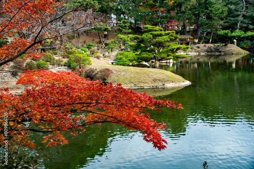 Beautiful traditional Japanese park in autumn, Hiroshima , Japan 