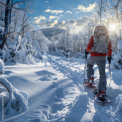 A person snowshoeing in the backcountry photo