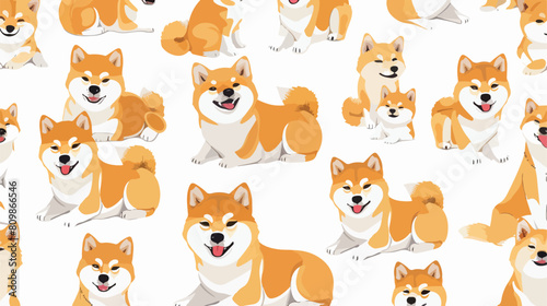 Seamless pattern with funny Shiba Inu dogs in various