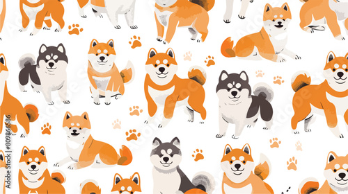 Seamless pattern with funny Shiba Inu dogs in various