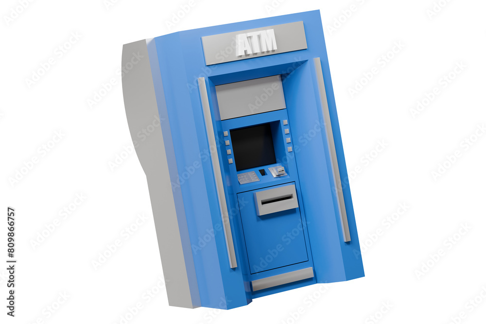 3D Blue ATM automatic deposit finance machine icon isolated on blue background. Money transfer account online concept, E-business finance money payment service concept. Minimal ATM icon.3d render. 3D Blue ATM automatic deposit finance machine icon isolated on blue background. Money transfer account online concept, E-business finance money payment service concept. Minimal ATM icon.3d render.