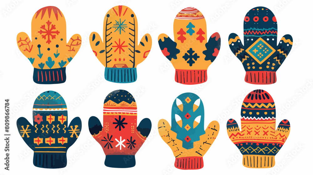 Knitted mitten. Hand warm gloves vector flat illustration