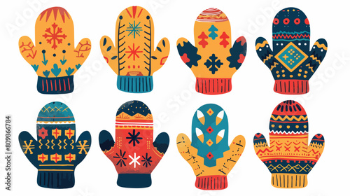 Knitted mitten. Hand warm gloves vector flat illustration