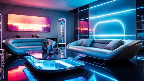 futuristic living room interior design with high-tech and luxury furniture