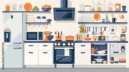 Home kitchenware food and devices in color vector fla