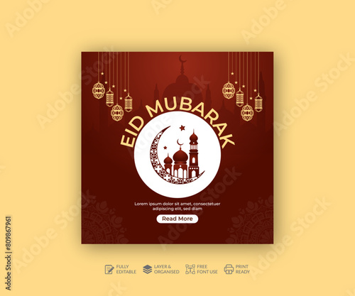 Traditional Islamic Eid al adha Mubarak festival social media post template