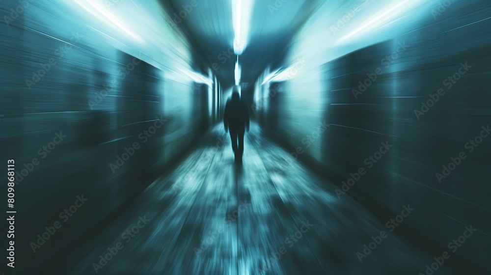 abstract background blur silhouette shadow of a man walking with bokeh light street at night time with speed motion perspective, blurred thrilled, Generative Ai abstract background blur silhouette shadow of a man walking with bokeh light street at night time with speed motion perspective, blurred thrilled, Generative Ai