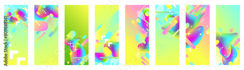 Big set surfaces coverings backgrounds New bright juicy summer abstract fluid creative banner, trendy bright neon colors with dynamic lines