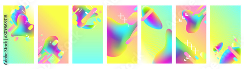 Big set surfaces coverings backgrounds New bright juicy summer abstract fluid creative banner, trendy bright neon colors with dynamic lines