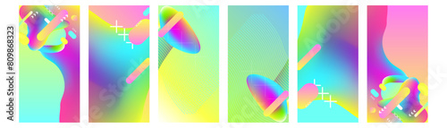 Big set surfaces coverings backgrounds New bright juicy summer abstract fluid creative banner, trendy bright neon colors with dynamic lines