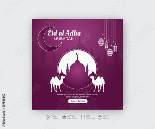 Traditional Islamic Eid al adha Mubarak festival social media post template