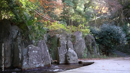 Arima Onsen Tansan Sengen Park hot spring at autumn in Kobe, Japan photo