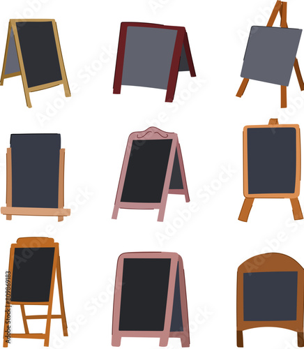 outdoor chalkboard set cartoon. chalk sign, blackboard menu, cafe frame outdoor chalkboard sign. isolated symbol vector illustration