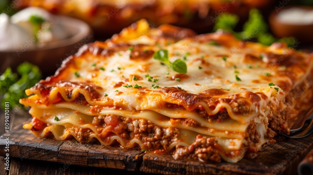 Traditional lasagna made with minced beef bolognese sauce Traditional lasagna made with minced beef bolognese sauce