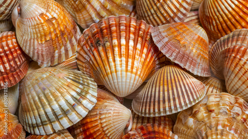 Seashells background. Close up of seashells.